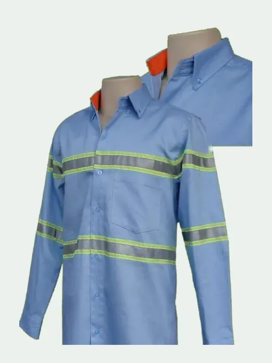 Camisa industrial celeste de manga larga con cinta reflectiva