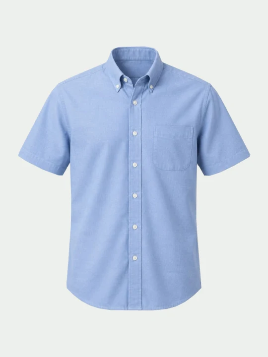 Camisa oxford celeste de manga corta con cuello abotonado