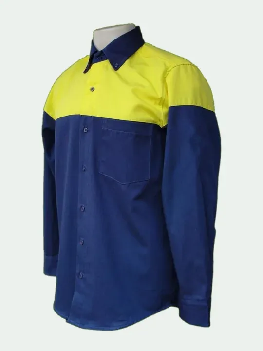 Camisa industrial de manga larga bicolor amarillo y azul marino