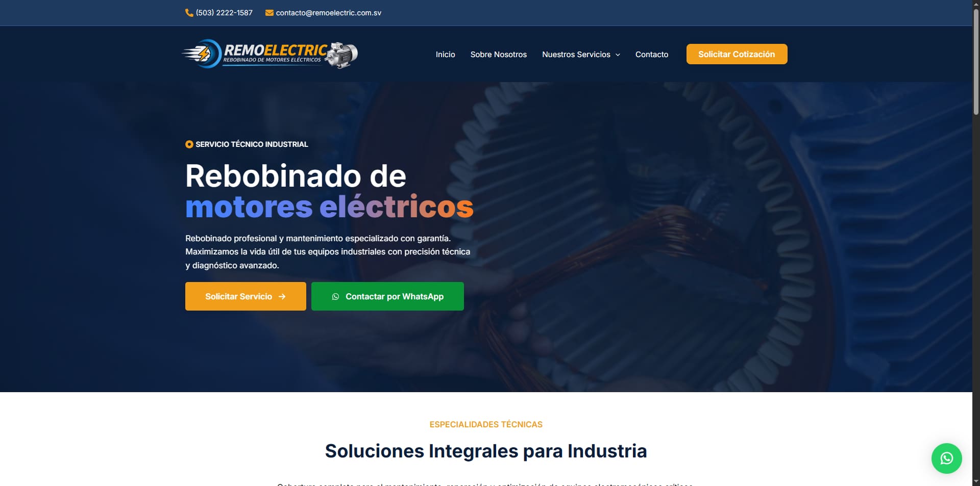 Vista desktop de REMOELECTRIC | Rebobinado de Motores Eléctricos Industriales