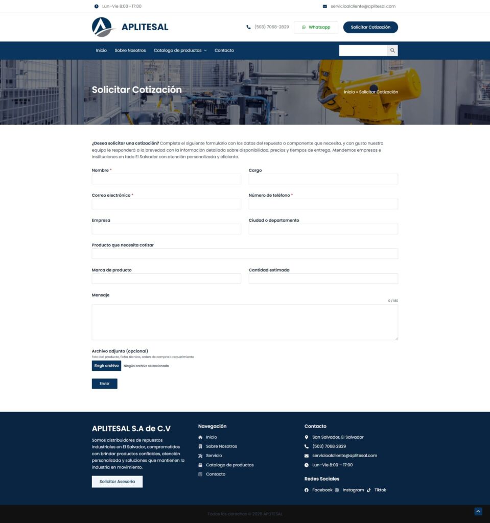 Captura del proyecto Aplitesal S.A de C.V