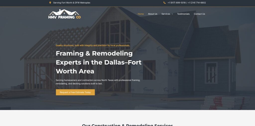 Sitio web de HMV Framing