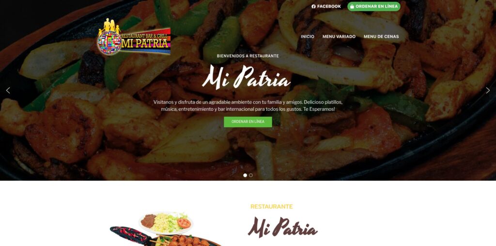Sitio web de Mi Patria Restaurante