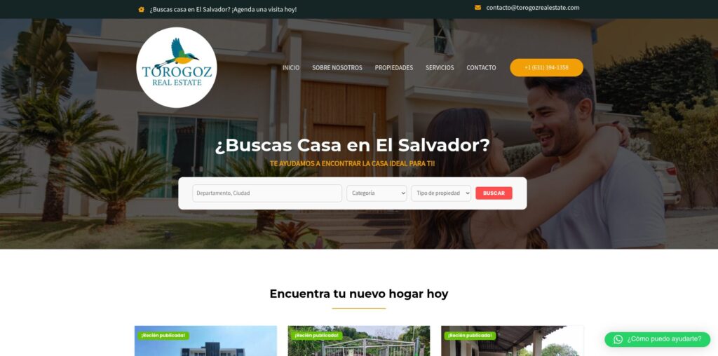 Sitio web de Torogoz Real Estate